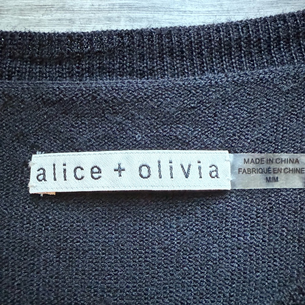 Alice + Olivia Bethela Cat Beaded Embroidered 100% Wool Black Sweater Size M - Picture 3 of 9